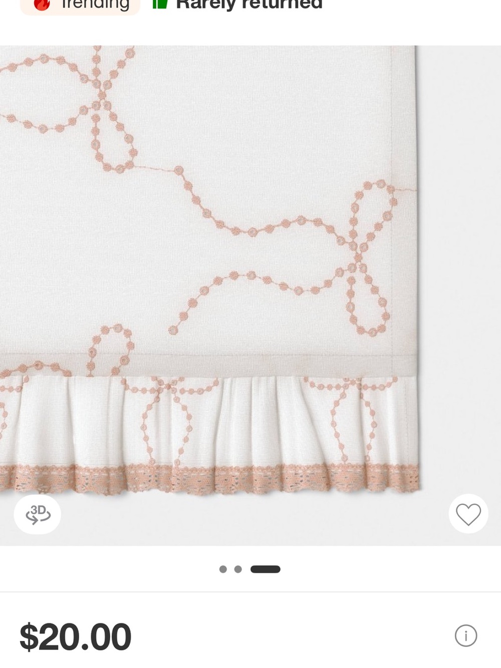 Room Essentials Cream and Pink Lace Table Runner